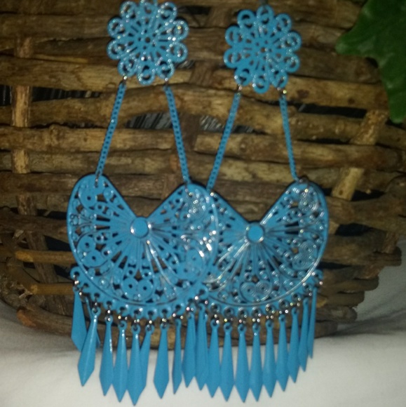 Sold Turquoise large dangle earrings - Picture 2 of 2